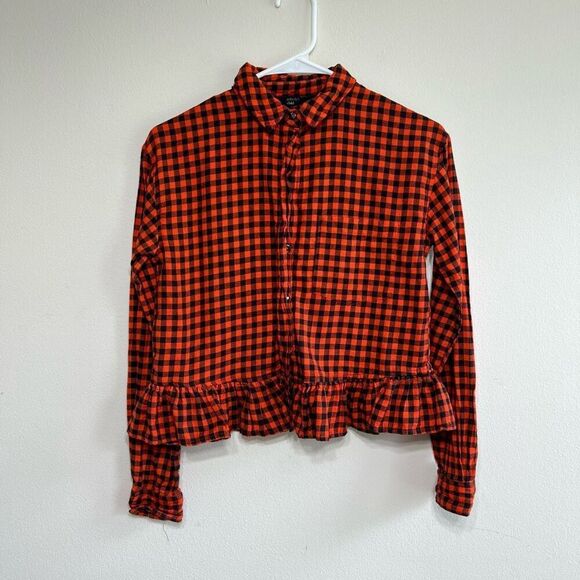 Nobody’s Child Buffalo Plaid Orange Black Cropped Top 2 - Picture 1 of 9